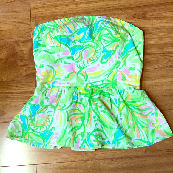 LILLY PULITZER STRAPLESS SHANDY PEPLUM TOP SZ 2 - Picture 2 of 4